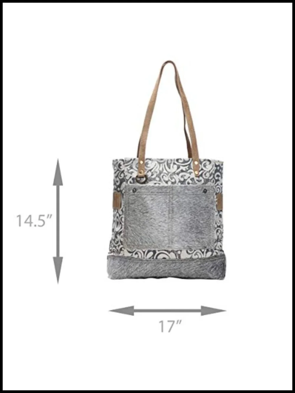 Canvas Tote Bag with Real Leather Strap - Boho Paisley Pattern